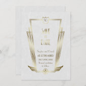 Royal Gold White Art Deco Monogram sparen de datum Save The Date (Voorkant / Achterkant)