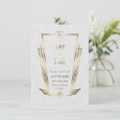 Royal Gold White Art Deco Monogram sparen de datum Save The Date (Staand voorkant)