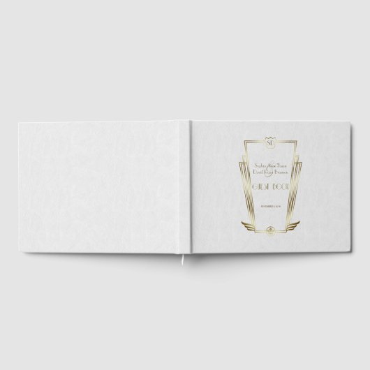 Royal Gold White Art Deco Monogram Weddenschap Gastenboek (Volledig)