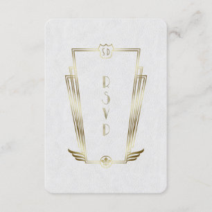 Royal Gold White Art Deco Monogram Weddenschap RSV RSVP Kaartje