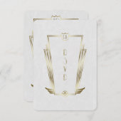 Royal Gold White Art Deco Monogram Weddenschap RSV RSVP Kaartje (Voorkant / Achterkant)