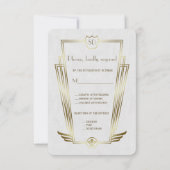 Royal Gold White Art Deco Monogram Weddenschap RSV RSVP Kaartje (Achterkant)