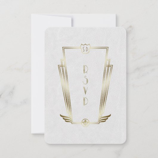 Royal Gold White Art Deco Monogram Weddenschap RSV RSVP Kaartje (Voorkant)