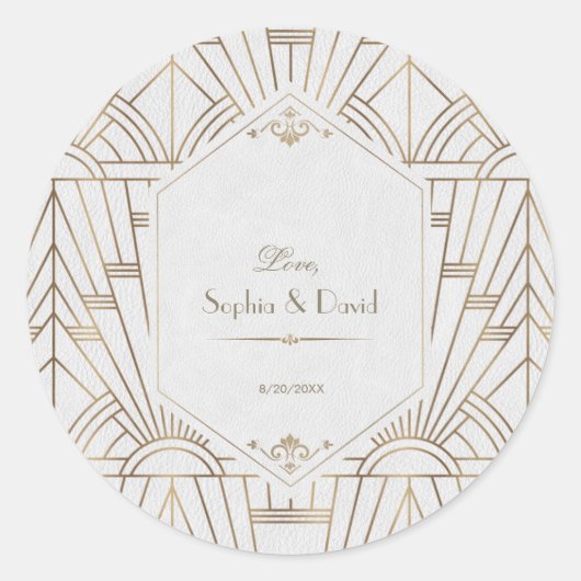 Royal Gold White Great Gatsby Wedding 1920 Ronde Sticker (Voorkant)