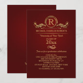 Royal Golden Monogram Graduation Invitation (Devant / Derrière)