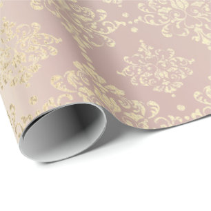 Royal Golden Pink Rose Metallic Floral Princess Cadeaupapier