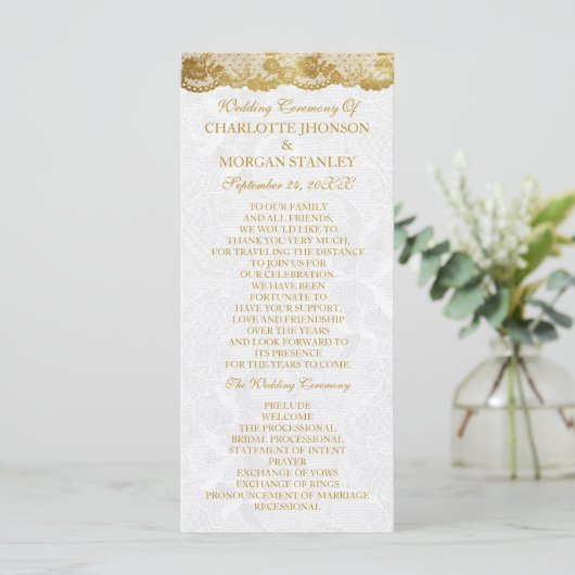 Royal Golden White Lace Wedding Programme Programma (Staand voorkant)