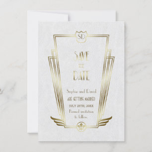 Royal Goud Witte Art Deco Monogram Save The Date
