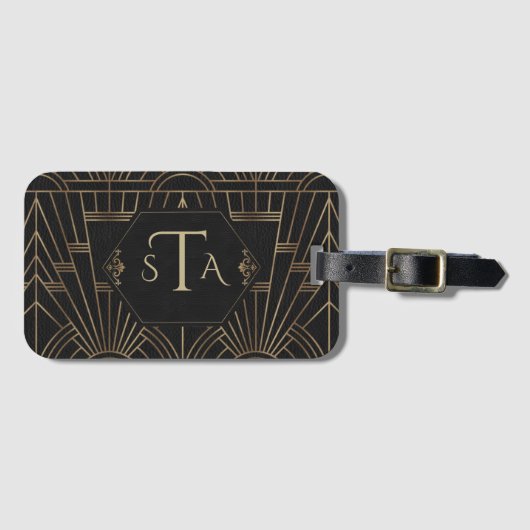 Royal Goud Zwart Great Gatsby 20s Monogram Bagagelabel (Voorkant (horizontaal))