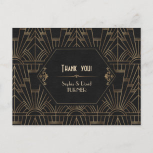 Royal Goud Zwart Great Gatsby Huwelijk Bedankt Briefkaart
