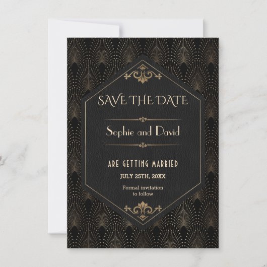 Royal Goud Zwarte Gatsby Art Deco Bruiloft Kaart (Voorkant)