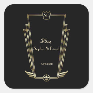 Royal Gouden Art Deco Monogram Huwelijk Vierkante Sticker