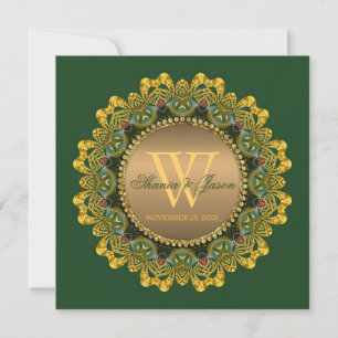Royal Green en Gold Mandala Lace Wedding Kaart