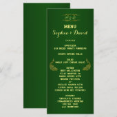 Royal Green Gold Peacock Mariage Menu personnalisé (Devant / Derrière)