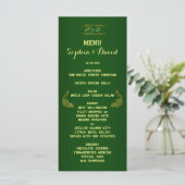 Royal Green Gold Peacock Mariage Menu personnalisé (Debout devant)