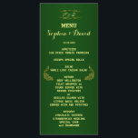 Royal Green Gold Peacock Mariage Menu personnalisé<br><div class="desc">Design unique avec Royal Green Gradient arrière - plan et abstrait Gold Sparkling Peacocks pour votre événement mariage spécial. Il donnera une touche unique à votre style mariage. Sois différent ! Personnalisez avec vos propres informations. Si vous devez déplacer le texte ou modifier la taille, la police ou la couleur,...</div>