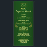 Royal Green Gold Peacock Mariage Menu personnalisé<br><div class="desc">Design unique avec Royal Green Gradient arrière - plan et abstrait Gold Sparkling Peacocks pour votre événement mariage spécial. Il donnera une touche unique à votre style mariage. Sois différent ! Personnalisez avec vos propres informations. Si vous devez déplacer le texte ou modifier la taille, la police ou la couleur,...</div>