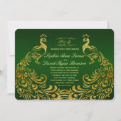 Royal Green Gold Peacock Wedding Invitation Kaart (Voorkant)