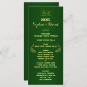 Royal Green Gold Peacock Wedding Menu Custom (Voorkant / Achterkant)