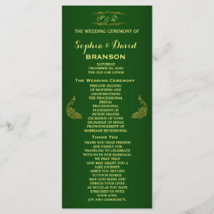 Royal Green Gold Peacock Wedding Program Custom Programma