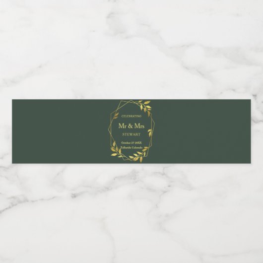 Royal Green Minimalist Botanical Wedding Waterfles Etiket (Enkel label)