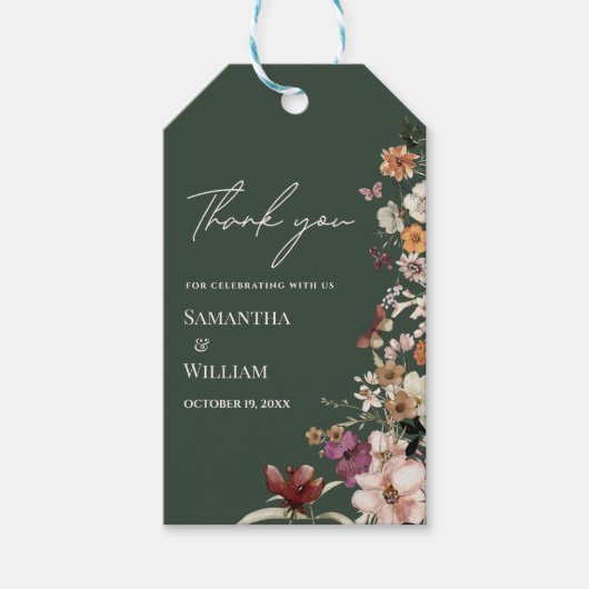 Royal Green Pastel Wildflower Modern Boho Wedding Cadeaulabel (Voorkant)