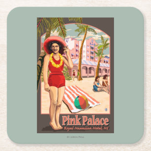 Royal Hawaiian Hotel in Hawaii Vierkante Kartonnen Onderzetter