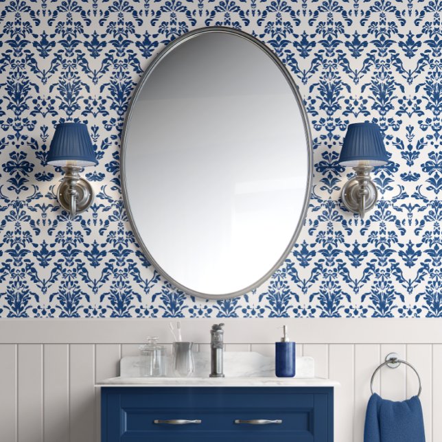Royal Heirloom - Blauw, Wit - Traditionele stijl Behang (Royal Heritage Floral Peel and Stick Wallpaper )