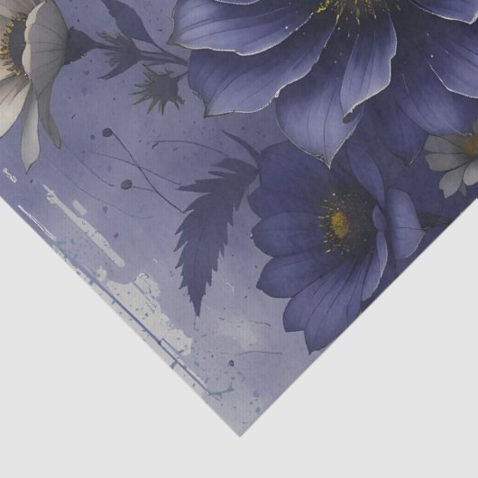 Royal Indigo Victoriaans Midnight Bloom Decoupage Tissuepapier (Detail)