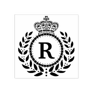 Royal Laurel krans kroon monogram   Zwart Wit Rubberstempel