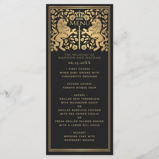 Royal Lion Médiéval Mariage Flat Menu (Devant)
