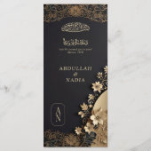 Royal & Luxe Gouden Bloemen Islamitische bruiloft Menu (Achterkant)