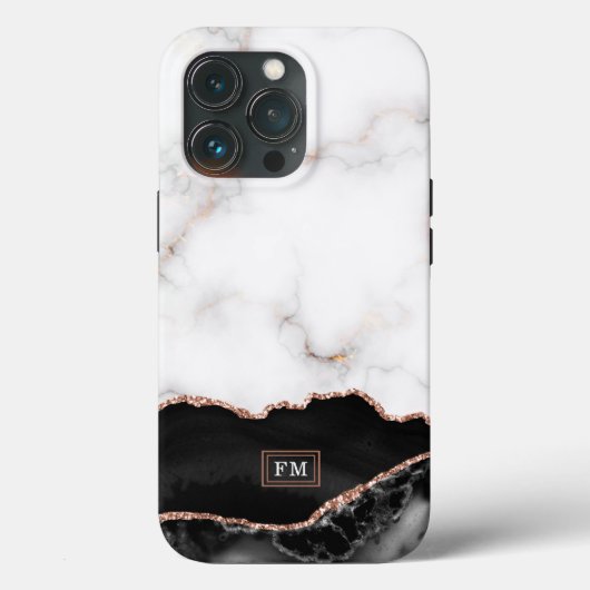 Royal Luxury Black Agate Gold Custom Name Monogram Case-Mate iPhone Case (Achterkant)