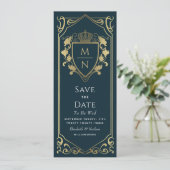 Royal Medieval Fantasy Monogram Save the Date Kaart (Staand voorkant)