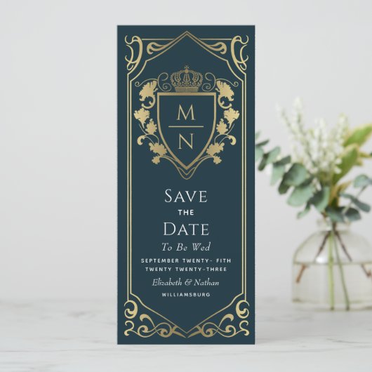 Royal Medieval Fantasy Monogram Save the Date Kaart (Staand voorkant)