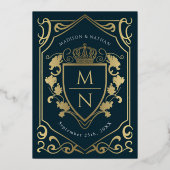 Royal Medieval Fantasy Monogram Weddenschap Folie Uitnodiging (Achterkant)