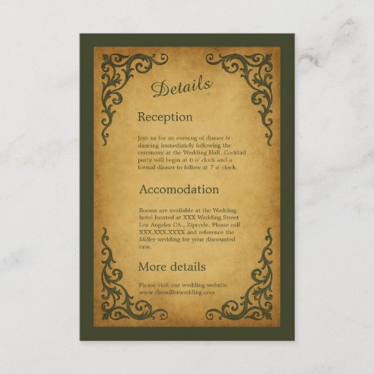 Royal Medieval Scroll Wedding Informatiekaartje (Voorkant)