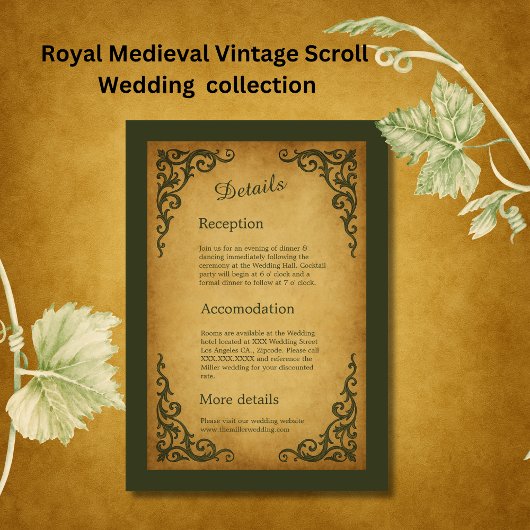 Royal Medieval  Scroll Wedding Informatiekaartje