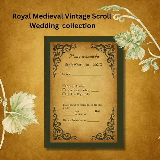 Royal Medieval  Scroll Wedding RSVP Kaartje