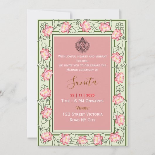 Royal Mehendi Ceremony Invitation Kaart (Voorkant)