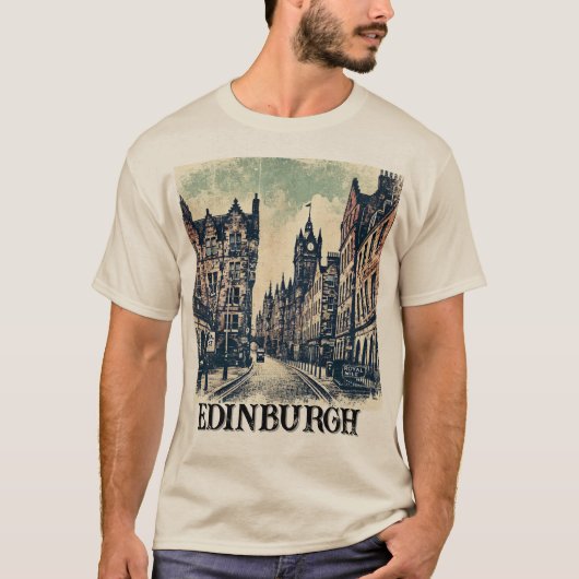 Royal Mile Edinburgh Schotland heeft Grunge in de T-shirt (Voorkant)