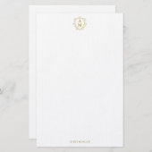 Royal Monogram Crest Luxe Goud Gepersonaliseerd Briefpapier (Voorkant / Achterkant)