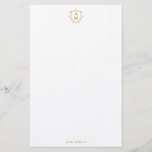 Royal Monogram Crest Luxe Goud Gepersonaliseerd Briefpapier (Voorkant)