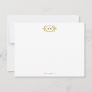 Royal Monogram Crest Luxe Goud Gepersonaliseerd Notitiekaartje