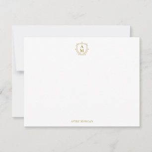 Royal Monogram Crest Luxe Goud Gepersonaliseerd Notitiekaartje