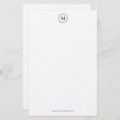 Royal Monogram Crest Marine Blauw Gepersonaliseerd Briefpapier (Voorkant / Achterkant)