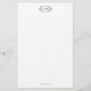 Royal Monogram Crest Smokey Grey Gepersonaliseerd Briefpapier