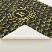 Royal Monogram Gold Laurel Wreath Crown Deco Shell Sherpa Deken (3/4)