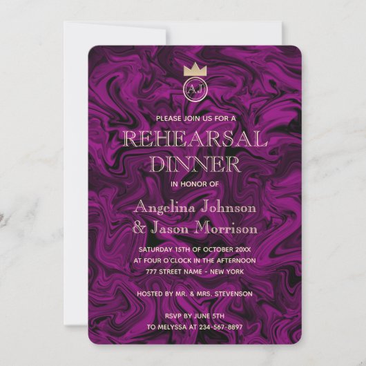 Royal Monogram Rehearsal Dinner Kaart (Voorkant)