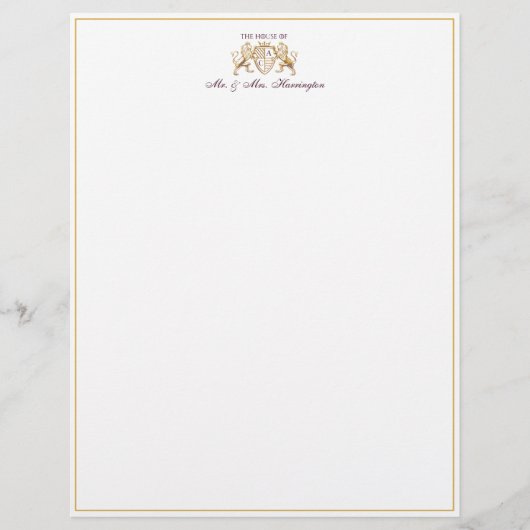 Royal Muse Medieval Lion Crest & Floral Wedding Briefhoofd (Voorkant)